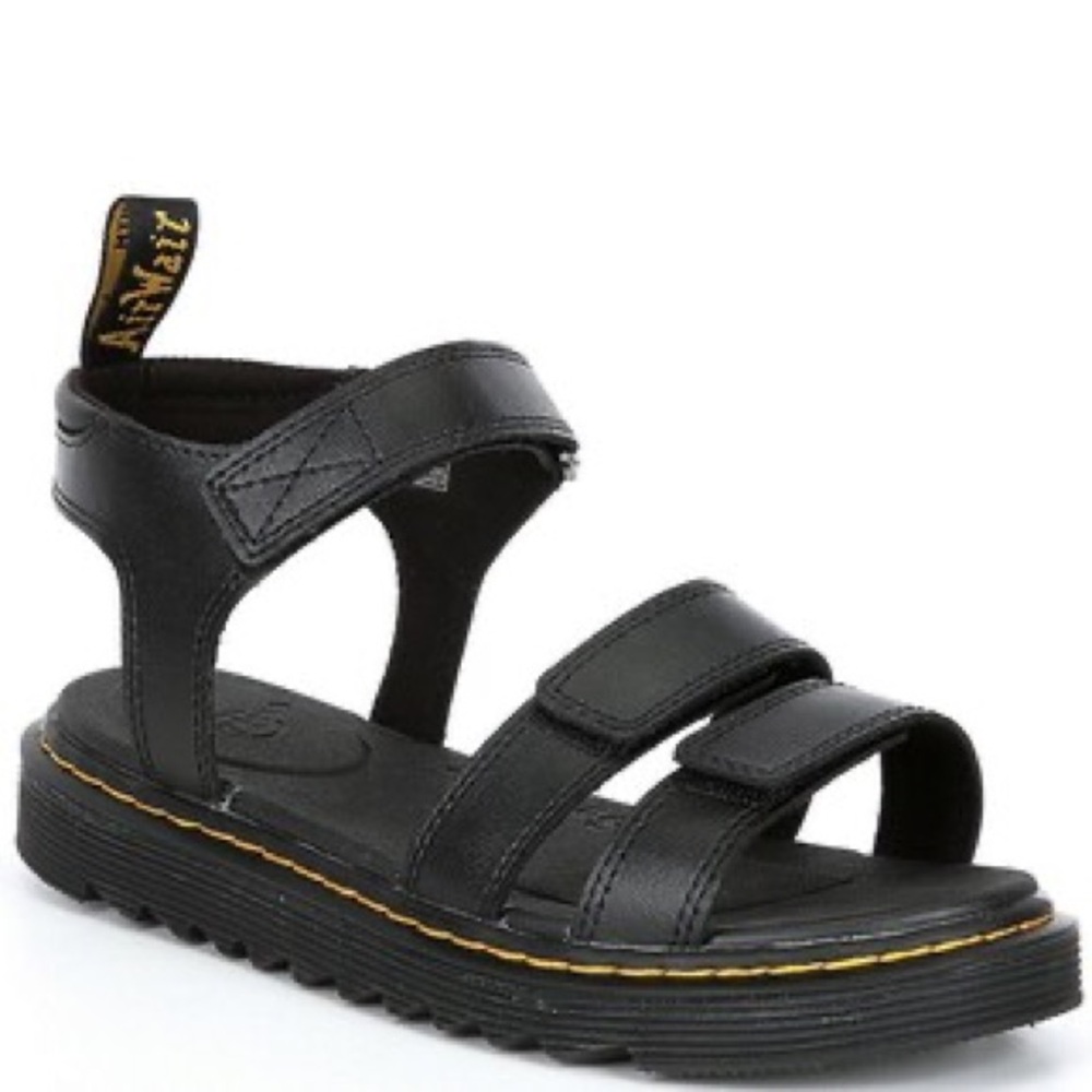 Dr. Martens Kids Black Leather Triple-Strap Velcro Sandals